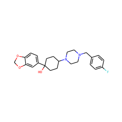 OC1(c2ccc3c(c2)OCO3)CCC(N2CCN(Cc3ccc(F)cc3)CC2)CC1 ZINC000022926656