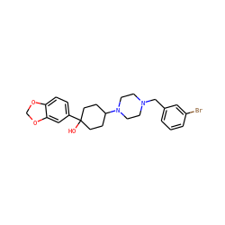 OC1(c2ccc3c(c2)OCO3)CCC(N2CCN(Cc3cccc(Br)c3)CC2)CC1 ZINC000022926640