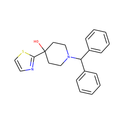 OC1(c2nccs2)CCN(C(c2ccccc2)c2ccccc2)CC1 ZINC000028821885