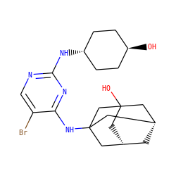 OC12C[C@H]3C[C@@H](C1)CC(Nc1nc(N[C@H]4CC[C@H](O)CC4)ncc1Br)(C3)C2 ZINC000253664491