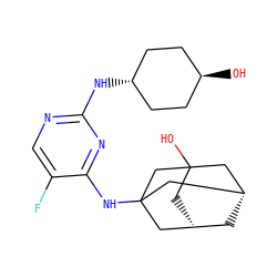 OC12C[C@H]3C[C@@H](C1)CC(Nc1nc(N[C@H]4CC[C@H](O)CC4)ncc1F)(C3)C2 ZINC000261113446