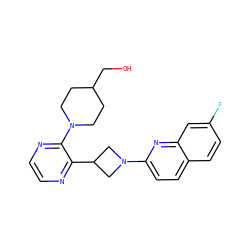 OCC1CCN(c2nccnc2C2CN(c3ccc4ccc(F)cc4n3)C2)CC1 ZINC000072318355