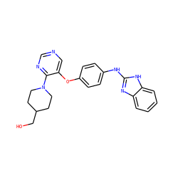OCC1CCN(c2ncncc2Oc2ccc(Nc3nc4ccccc4[nH]3)cc2)CC1 ZINC000095559833