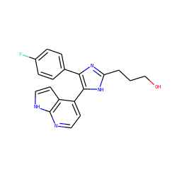 OCCCc1nc(-c2ccc(F)cc2)c(-c2ccnc3[nH]ccc23)[nH]1 ZINC001772607994