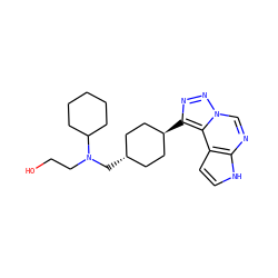 OCCN(C[C@H]1CC[C@H](c2nnn3cnc4[nH]ccc4c23)CC1)C1CCCCC1 ZINC001772584127