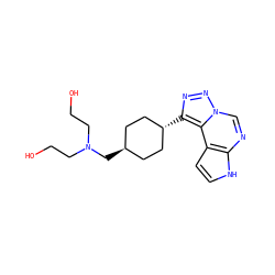 OCCN(CCO)C[C@H]1CC[C@H](c2nnn3cnc4[nH]ccc4c23)CC1 ZINC001772611776