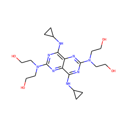 OCCN(CCO)c1nc(NC2CC2)c2nc(N(CCO)CCO)nc(NC3CC3)c2n1 ZINC000028710666
