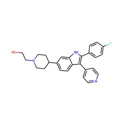OCCN1CCC(c2ccc3c(-c4ccncc4)c(-c4ccc(F)cc4)[nH]c3c2)CC1 ZINC000040428717