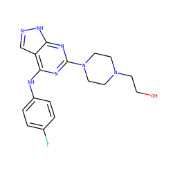 OCCN1CCN(c2nc(Nc3ccc(F)cc3)c3cn[nH]c3n2)CC1 ZINC000096928453
