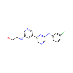 OCCNc1cncc(-c2cncc(Nc3cccc(Cl)c3)n2)c1 ZINC000013648363