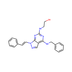 OCCNc1nc(NCc2ccccc2)c2cnn(/C=C/c3ccccc3)c2n1 ZINC000169235317