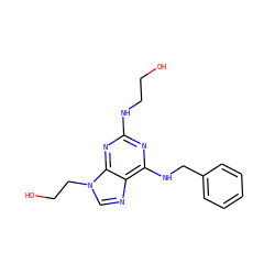OCCNc1nc(NCc2ccccc2)c2ncn(CCO)c2n1 ZINC000013760944