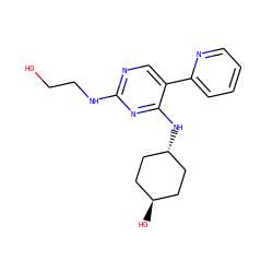 OCCNc1ncc(-c2ccccn2)c(N[C@H]2CC[C@H](O)CC2)n1 ZINC000261087085