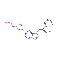 OCCn1cc(-c2cnc3nnn(Cc4c[nH]c5ncccc45)c3n2)cn1 ZINC000144843360