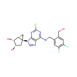 OCc1cc(F)c(F)cc1CNc1nc(Cl)nc2c1ncn2[C@@]12C[C@H](O)[C@H](O)[C@@H]1C2 ZINC001772572936