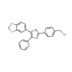 OCc1ccc(-c2nc(-c3ccccn3)c(-c3ccc4c(c3)OCO4)[nH]2)cc1 ZINC000013472533