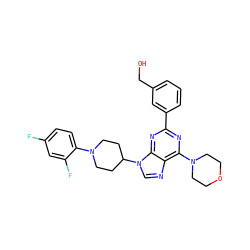 OCc1cccc(-c2nc(N3CCOCC3)c3ncn(C4CCN(c5ccc(F)cc5F)CC4)c3n2)c1 ZINC000045337247