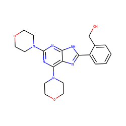 OCc1ccccc1-c1nc2c(N3CCOCC3)nc(N3CCOCC3)nc2[nH]1 ZINC000143995406