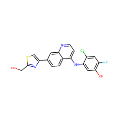 OCc1nc(-c2ccc3c(Nc4cc(O)c(F)cc4Cl)ccnc3c2)cs1 ZINC000028823952