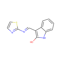 Oc1[nH]c2ccccc2c1/C=N/c1nccs1 ZINC000102682707