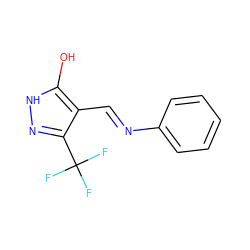 Oc1[nH]nc(C(F)(F)F)c1/C=N/c1ccccc1 ZINC000101482808