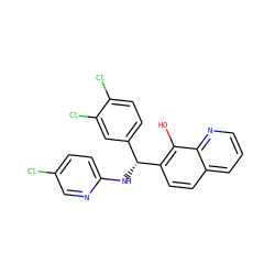 Oc1c([C@H](Nc2ccc(Cl)cn2)c2ccc(Cl)c(Cl)c2)ccc2cccnc12 ZINC000202354336