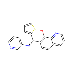 Oc1c([C@H](Nc2cccnc2)c2cccs2)ccc2cccnc12 ZINC000002881096
