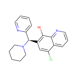 Oc1c([C@H](c2ccccn2)N2CCCCC2)cc(Cl)c2cccnc12 ZINC000021673413