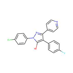 Oc1c(-c2ccc(F)cc2)c(-c2ccncc2)nn1-c1ccc(Cl)cc1 ZINC000100033054