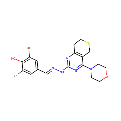 Oc1c(Br)cc(/C=N/Nc2nc3c(c(N4CCOCC4)n2)CSCC3)cc1Br ZINC000299826942