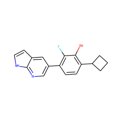 Oc1c(C2CCC2)ccc(-c2cnc3[nH]ccc3c2)c1F ZINC000224551091