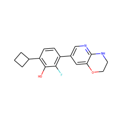 Oc1c(C2CCC2)ccc(-c2cnc3c(c2)OCCN3)c1F ZINC000224553151