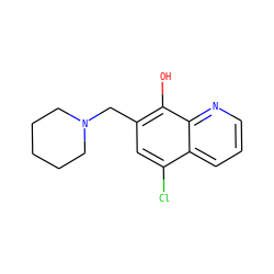 Oc1c(CN2CCCCC2)cc(Cl)c2cccnc12 ZINC000019345335