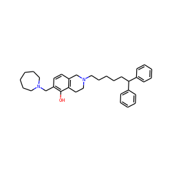 Oc1c(CN2CCCCCC2)ccc2c1CCN(CCCCCC(c1ccccc1)c1ccccc1)C2 ZINC000026476537