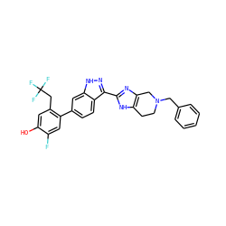 Oc1cc(CC(F)(F)F)c(-c2ccc3c(-c4nc5c([nH]4)CCN(Cc4ccccc4)C5)n[nH]c3c2)cc1F ZINC000146250056