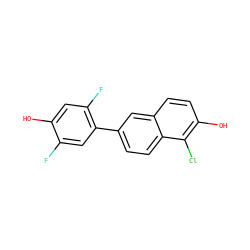 Oc1cc(F)c(-c2ccc3c(Cl)c(O)ccc3c2)cc1F ZINC000013645043