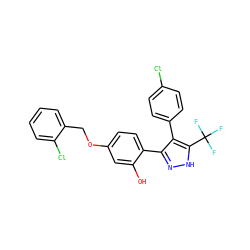 Oc1cc(OCc2ccccc2Cl)ccc1-c1n[nH]c(C(F)(F)F)c1-c1ccc(Cl)cc1 ZINC000009124097