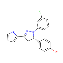 Oc1ccc([C@@H]2CC(c3ccc[nH]3)=NN2c2cccc(Cl)c2)cc1 ZINC000299824098