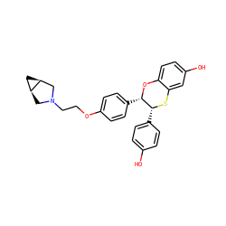Oc1ccc([C@H]2Sc3cc(O)ccc3O[C@H]2c2ccc(OCCN3C[C@H]4C[C@H]4C3)cc2)cc1 ZINC000028377737