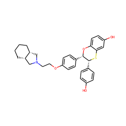 Oc1ccc([C@H]2Sc3cc(O)ccc3O[C@H]2c2ccc(OCCN3C[C@H]4CCCC[C@H]4C3)cc2)cc1 ZINC000028371502