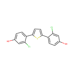 Oc1ccc(-c2ccc(-c3ccc(O)cc3Cl)s2)c(Cl)c1 ZINC000095592190