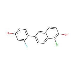 Oc1ccc(-c2ccc3c(Cl)c(O)ccc3c2)c(F)c1 ZINC000013645037