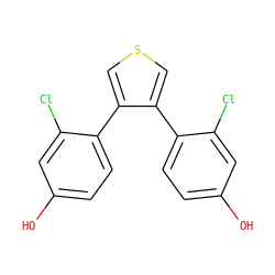 Oc1ccc(-c2cscc2-c2ccc(O)cc2Cl)c(Cl)c1 ZINC000095585964