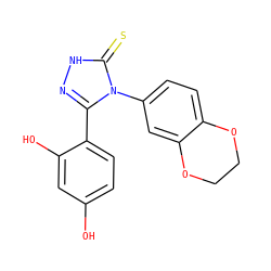 Oc1ccc(-c2n[nH]c(=S)n2-c2ccc3c(c2)OCCO3)c(O)c1 ZINC000018059248