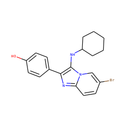 Oc1ccc(-c2nc3ccc(Br)cn3c2NC2CCCCC2)cc1 ZINC000000904231