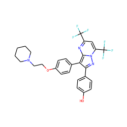 Oc1ccc(-c2nn3c(C(F)(F)F)cc(C(F)(F)F)nc3c2-c2ccc(OCCN3CCCCC3)cc2)cc1 ZINC000014970946