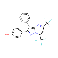 Oc1ccc(-c2nn3c(C(F)(F)F)cc(C(F)(F)F)nc3c2-c2ccccc2)cc1 ZINC000013584994