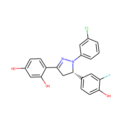 Oc1ccc(C2=NN(c3cccc(Cl)c3)[C@H](c3ccc(O)c(F)c3)C2)c(O)c1 ZINC000299833664