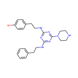 Oc1ccc(CCNc2nc(NCCc3ccccc3)nc(N3CCNCC3)n2)cc1 ZINC000012353874