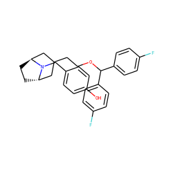 Oc1ccc(CN2[C@H]3CC[C@H]2CC(CCOC(c2ccc(F)cc2)c2ccc(F)cc2)C3)cc1 ZINC000100937886